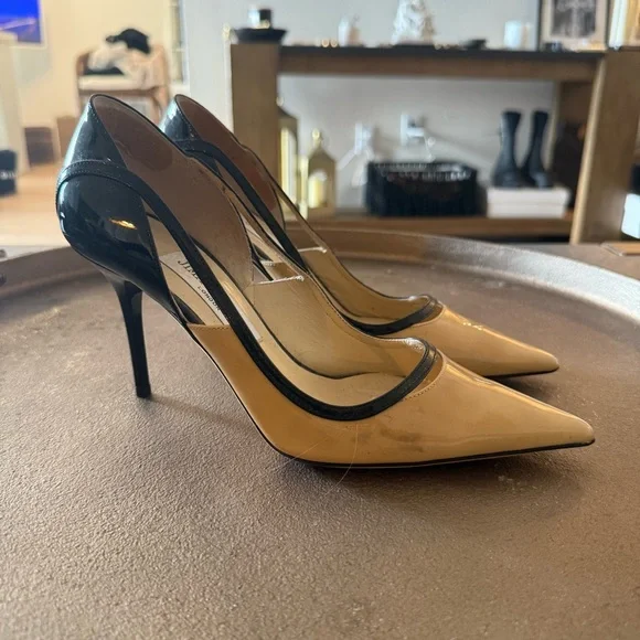 Jimmy Choo Black and Cream Color Block Cut Out Heels